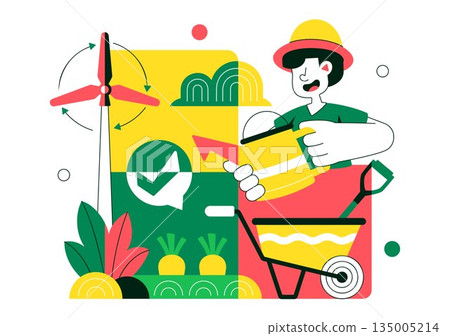 Organic Farming Process Vector Illustration Showing Sustainable Agriculture, Eco Friendly Cultivation Methods, and Natural Food Production Background Organic Farming Process Vector Illustration Showing Sustainable Agriculture, Eco Friendly Cultivation Methods, and Natural Food Production Background 135005214