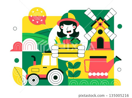 Organic Farming Process Vector Illustration Showing Sustainable Agriculture, Eco Friendly Cultivation Methods, and Natural Food Production Background Organic Farming Process Vector Illustration Showing Sustainable Agriculture, Eco Friendly Cultivation Methods, and Natural Food Production Background 135005216