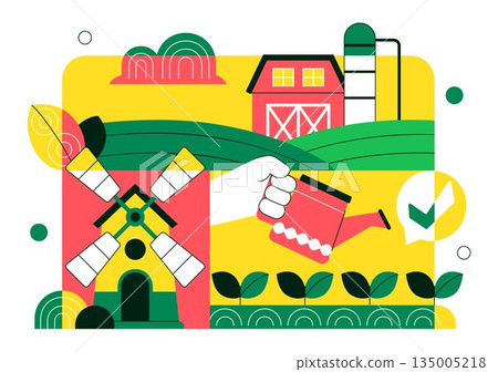 Organic Farming Process Vector Illustration Showing Sustainable Agriculture, Eco Friendly Cultivation Methods, and Natural Food Production Background Organic Farming Process Vector Illustration Showing Sustainable Agriculture, Eco Friendly Cultivation Methods, and Natural Food Production Background 135005218
