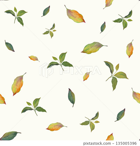 Seamless Watercolor Green Leaves Pattern on Soft Light Background 135005396