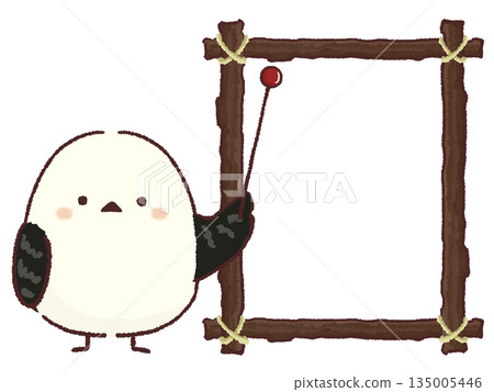 Frame of a long-tailed tit holding a pointing stick Frame of a long-tailed tit holding a pointing stick 135005446