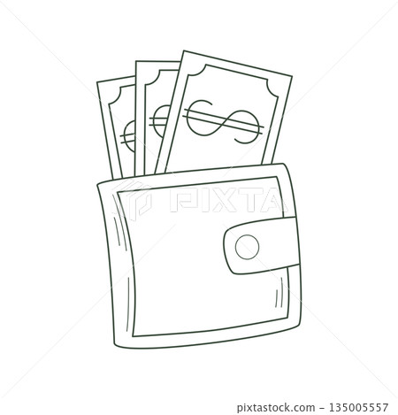 Dollar bills in wallet lineart illustration Dollar bills in wallet lineart illustration 135005557