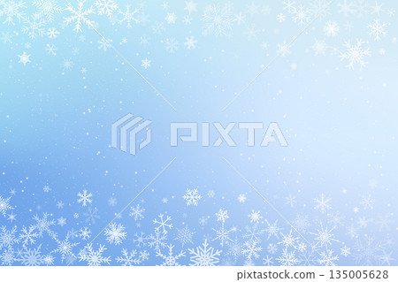 Light blue winter background with falling crystals of snowflakes. Frozen border of icy crystals. Christmas frame for holiday decoration. Vector illustration Light blue winter background with falling crystals of snowflakes. Frozen border of icy crystals. Christmas frame for holiday decoration. Vector illustration 135005628