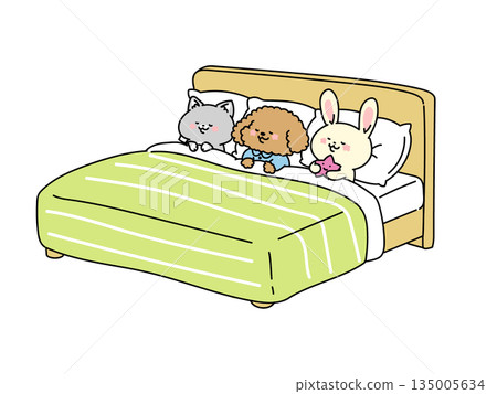 Illustration of cute animals sleeping in bed 135005634