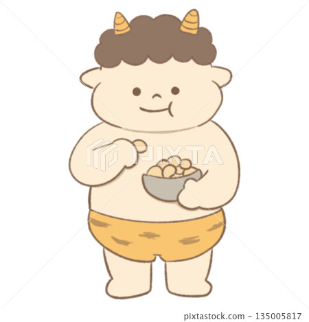 Illustration of a cute demon eating beans | Setsubun, Japanese event material 135005817