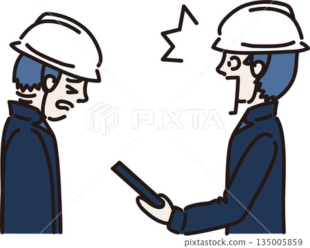 工人面對面交談的插圖——驚訝 工人面對面交談的插圖——驚訝 135005859