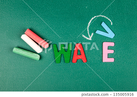 Wave Energy Concept On Green Chalkboard With Direction Arrow 135005916