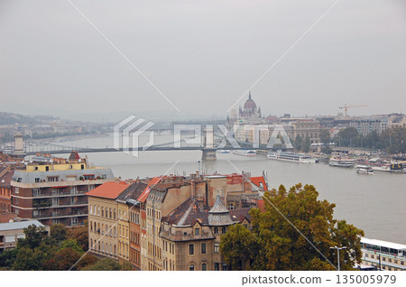 View of the Danube River from Gellert Hill, Hungary (cloudy weather) 135005979