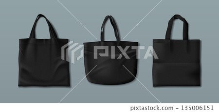 Black tote bag mockups set isolated on background Black tote bag mockups set isolated on background 135006151