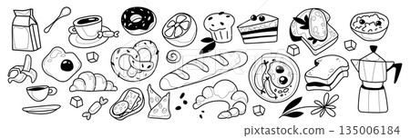 Vintage breakfast chalk doodles set on white Vintage breakfast chalk doodles set on white 135006184