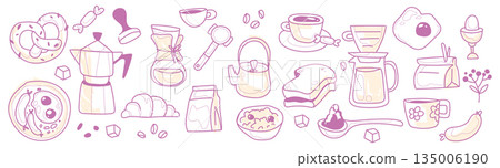 Vintage breakfast chalk doodles set on white Vintage breakfast chalk doodles set on white 135006190