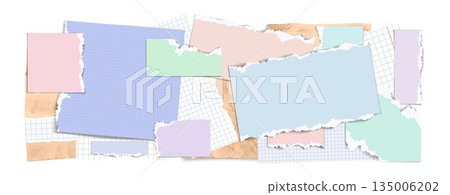 Funky paper collage background with torn sheets 135006202
