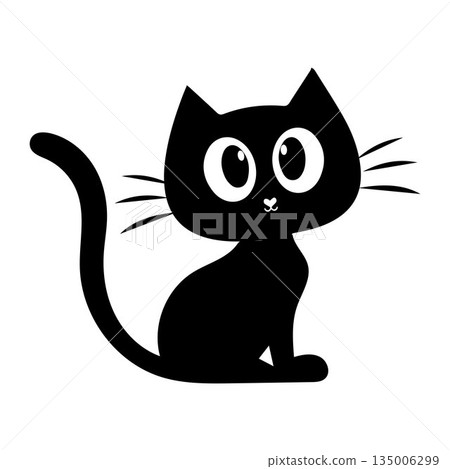Minimalist Cute Black Cat Vector Illustration, A minimalist vector illustration of a cute black cat with big eyes and a simple design. Perfect for use in graphic projects, product design Minimalist Cute Black Cat Vector Illustration, A minimalist vector illustration of a cute black cat with big eyes and a simple design. Perfect for use in graphic projects, product design 135006299