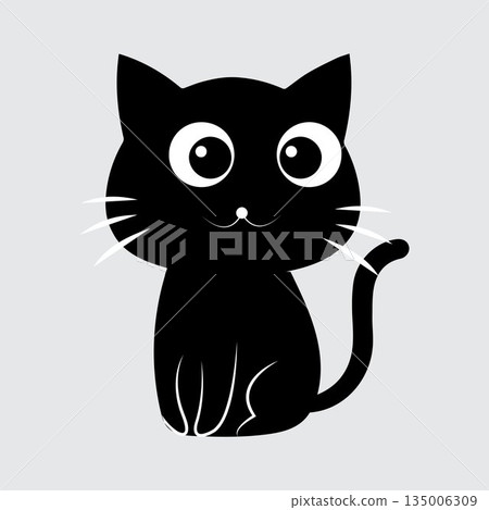 Minimalist Cute Black Cat Vector Illustration, A minimalist vector illustration of a cute black cat with big eyes and a simple design. Perfect for use in graphic projects, product design Minimalist Cute Black Cat Vector Illustration, A minimalist vector illustration of a cute black cat with big eyes and a simple design. Perfect for use in graphic projects, product design 135006309