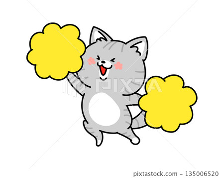 A cute cat cheering with a pom-pom 135006520