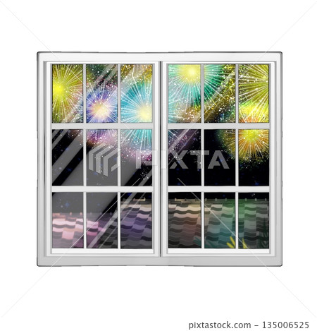 Fireworks reflected in the window Fireworks reflected in the window 135006525