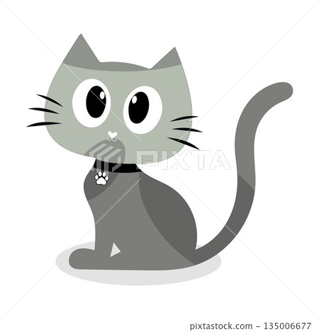 Cartoon Cat with Black Collar, Vector illustration of a cute cartoon cat with big eyes and a black collar, perfect for creative designs Cartoon Cat with Black Collar, Vector illustration of a cute cartoon cat with big eyes and a black collar, perfect for creative designs 135006677