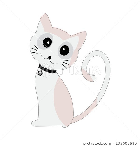 Cartoon Cat with Black Collar, Vector illustration of a cute cartoon cat with big eyes and a black collar, perfect for creative designs Cartoon Cat with Black Collar, Vector illustration of a cute cartoon cat with big eyes and a black collar, perfect for creative designs 135006689