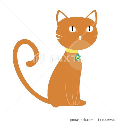 Cartoon Cat with Black Collar, Vector illustration of a cute cartoon cat with big eyes and a black collar, perfect for creative designs 135006690
