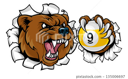 Bear and 9 Ball Nine Ball Pool Cartoon Mascot 135006697