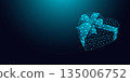 Low poly wireframe heart shaped gift box with bow on dark blue background. 135006752