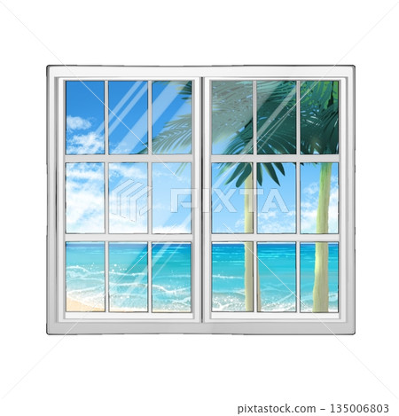 窗戶裡映照的海灘景色 135006803