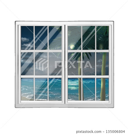 Beach reflected in the window Beach reflected in the window 135006804