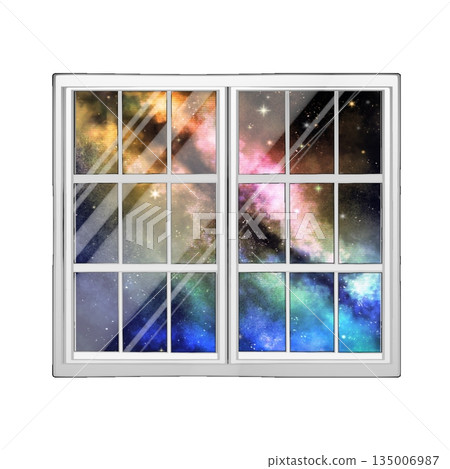 窗戶上倒映著星星。 135006987