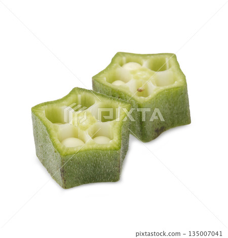 pod of okra, also known as lady finger or gumbo isolated on a white background 135007041