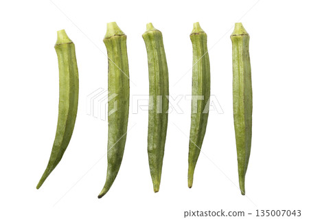 pod of okra, also known as lady finger or gumbo isolated on a white background 135007043