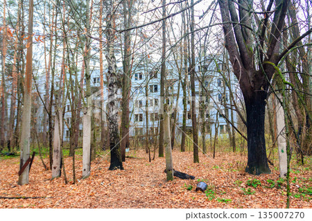 Old abandoned house in the ghost town Pripyat in Chernobyl Exclusion Zone, Ukraine Old abandoned house in the ghost town Pripyat in Chernobyl Exclusion Zone, Ukraine 135007270
