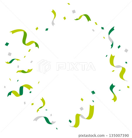 Festive background material with ribbons and confetti flying, frame template, green, yellow-green Festive background material with ribbons and confetti flying, frame template, green, yellow-green 135007390