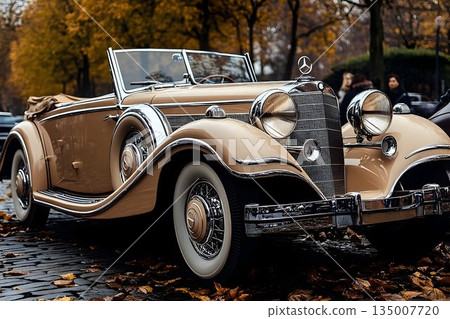 Vintage Mercedes-Benz Convertible on Cobblestone Pavement with A 135007720