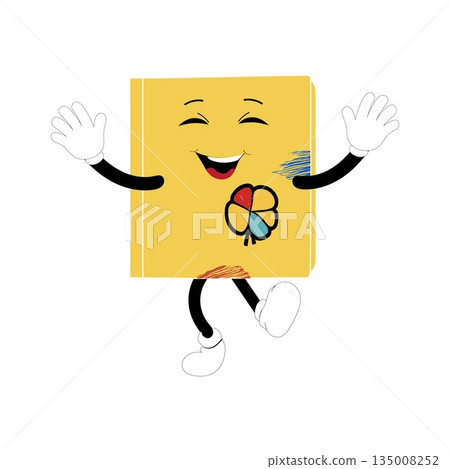 Cute cartoon book set character with different emotions and in action. Collection of cartoon,retro, groovy characters. Vector flat icons set isolated on white background. Cute cartoon book set character with different emotions and in action. Collection of cartoon,retro, groovy characters. Vector flat icons set isolated on white background. 135008252
