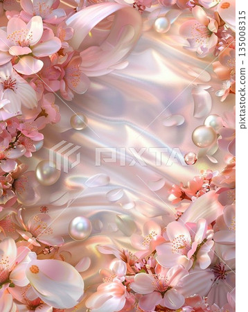 花卉系列 | 夢幻般的花卉背景，淡粉紅色和淺色交融在一起 135008315