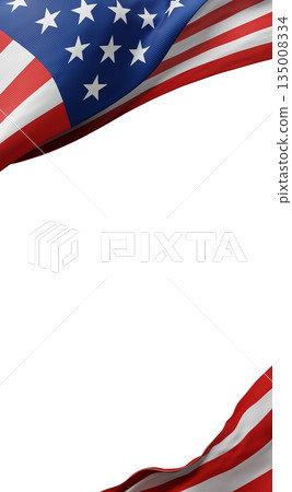 USA or American flag banner design isolated on white background with copy space 3D render USA or American flag banner design isolated on white background with copy space 3D render 135008334