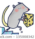 Illustration of a mouse holding cheese 135008342