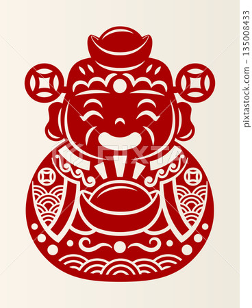 中國農曆新年，可愛財神老剪紙印刷材料方向片 135008433
