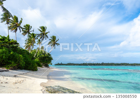 Anini Marae Beach on Huahine, French Polynesia, with turquoise waters Anini Marae Beach on Huahine, French Polynesia, with turquoise waters 135008550