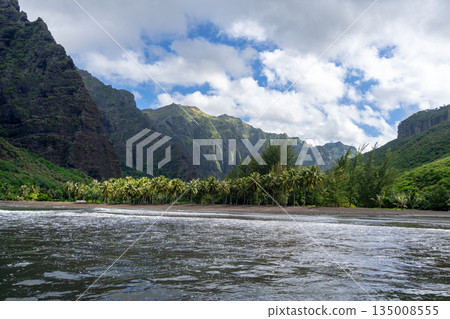 Remote beach in Hakaui Bay, Nuku Hiva, Marquesas Islands, French Polynesia 135008555