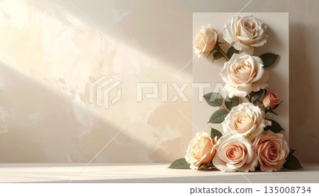 Vintage grunge background with a beautiful pink rose bouquet floral arrangement for a romantic wedding anniversary gift or Valentine beauty blossom 135008734