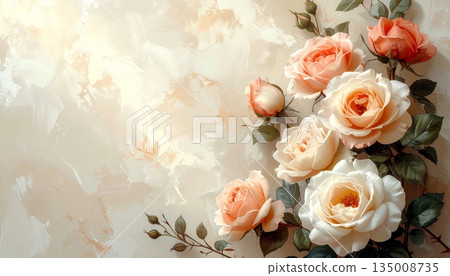 Vintage grunge background with a beautiful pink rose bouquet floral arrangement for a romantic wedding anniversary gift or Valentine beauty blossom Vintage grunge background with a beautiful pink rose bouquet floral arrangement for a romantic wedding anniversary gift or Valentine beauty blossom 135008735