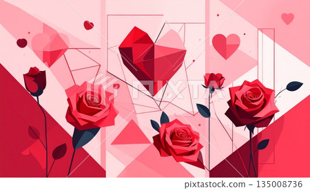 A beautiful bouquet of pink rose blossoms with delicate petals on a romantic red background makes a perfect floral gift for a Valentine's Day celebration or a wedding anniversary A beautiful bouquet of pink rose blossoms with delicate petals on a romantic red background makes a perfect floral gift for a Valentine's Day celebration or a wedding anniversary 135008736