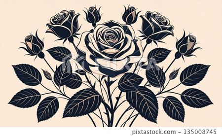 Seamless vintage floral pattern design featuring a rose flower illustration with green leaves and a butterfly ornament on a nature inspired wallpaper texture Seamless vintage floral pattern design featuring a rose flower illustration with green leaves and a butterfly ornament on a nature inspired wallpaper texture 135008745