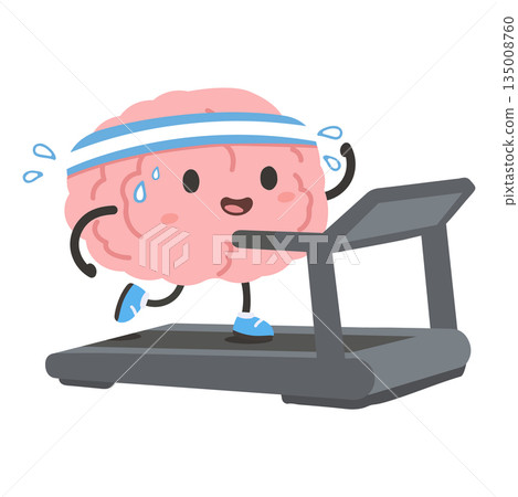 Brain Cartoon Character Exercising on Treadmill Brain Cartoon Character Exercising on Treadmill 135008760