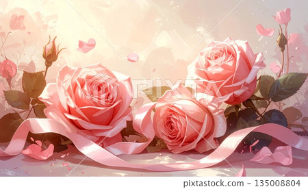 Beautiful pink roses bouquet with green leaves on a grunge background forms a romantic floral gift for a Valentine wedding blossom Beautiful pink roses bouquet with green leaves on a grunge background forms a romantic floral gift for a Valentine wedding blossom 135008804