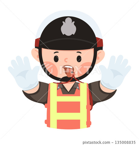 Cartoon Traffic Policeman with Safety Vest 135008835