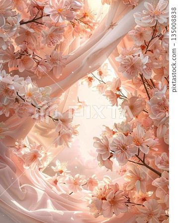 花卉系列 | 粉紅色花朵和織物背景，籠罩在柔和的光線中 135008838