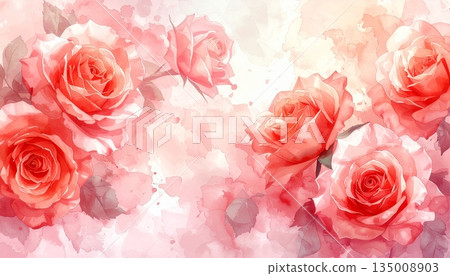 Beautiful pink roses bouquet with delicate petals and green leaves creates a romantic floral background for a wedding gift or Valentine day celebration of love and beauty 135008903