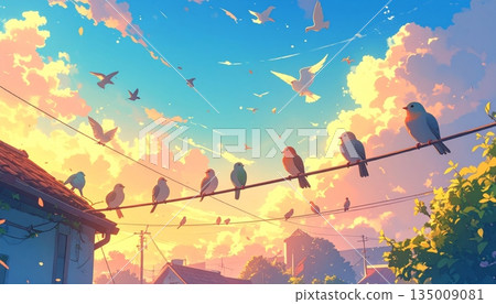Two colorful tropical macaws with vibrant red and green feathers perch together on a wild tree branch in nature Two colorful tropical macaws with vibrant red and green feathers perch together on a wild tree branch in nature 135009081